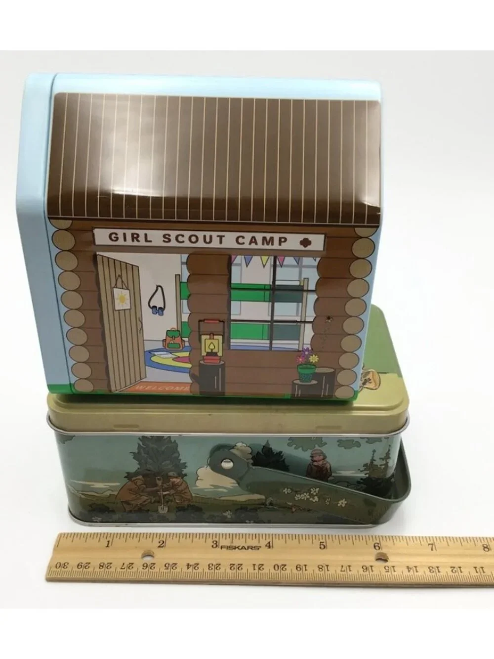 Girl Scout Tin Box Set Camp Cabin 2021 Retro Metal Cookie Tins